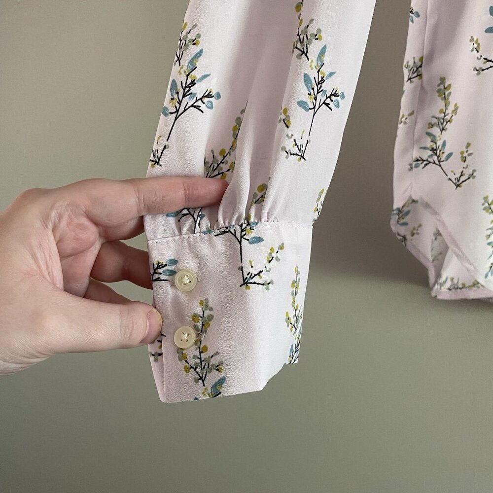 LOFT White Floral Button-Down Tie-Front Blouse - Picture 5 of 12